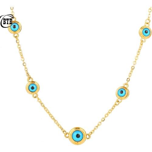 Blue Evil Eye Crystal Charm Allah Necklace for Women Muslim Jewelry 5 Turkish Blue Eye Necklace Gold Color Plated Never Faded