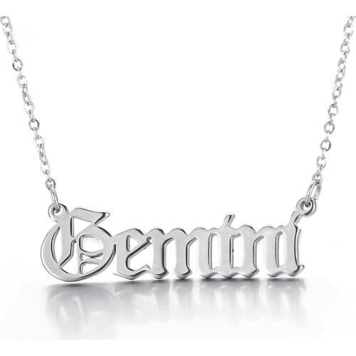 12 Zodiac Letters Pendant Necklace Old English Scorpio Aries Taurus Gemini Cancer Leo Choker Horoscope Signs Necklace Friendship