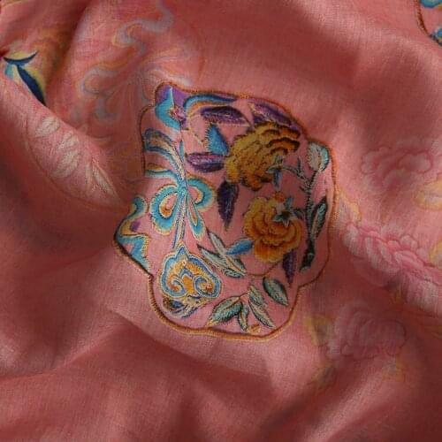 [Peony] High-End Pure Ramie Digital Printing National Style Fabric Cheongsam Itself Dress Clothing Fabric