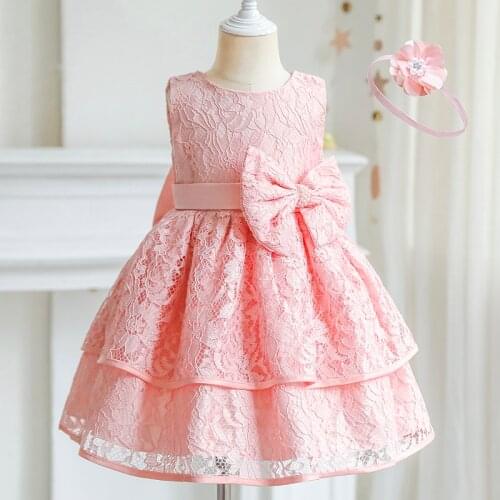 Newborn Baby Girl Dress Lace Christening Gown Princess 1 Year Birthday Party Toddler Girls Dresses with Headwear Infant Clothing