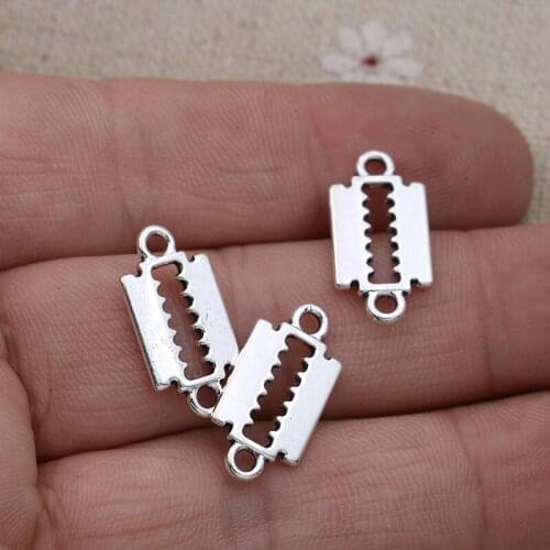 40pcs Tibetan Silver Plated Shaver Blade Charms Pendants for Jewelry Making DIY Handmade Accessories 20x10mm