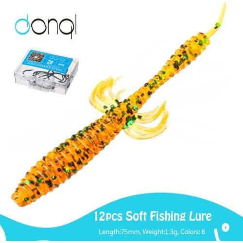 DONQL 12PCS Silicone Fishing Lures 2.95inch Minnow Swimbait Baits Artificial Wobblers Lure Carp Fishing Tackle + 5PCS Hook