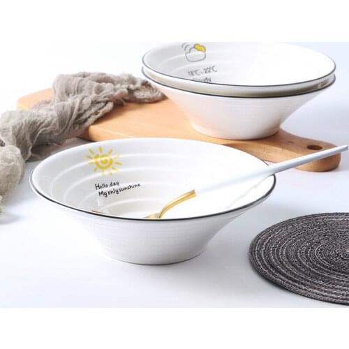 Ramen Bowl Simple Ceramic Bowl Creative Cute Instant Noodle Bowl Household Salad Bowl Large Soup Bowl Ceramic Bowl Dish & Plate