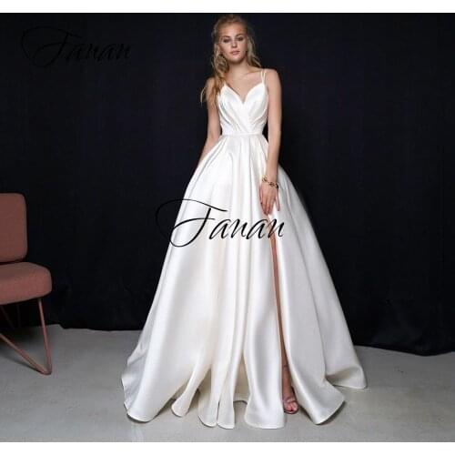 V-Neck Simple Backless Wedding Dress Front High Split Sleeveless Spaghetti Straps Bridal Gown robe de soirée de mariage платье