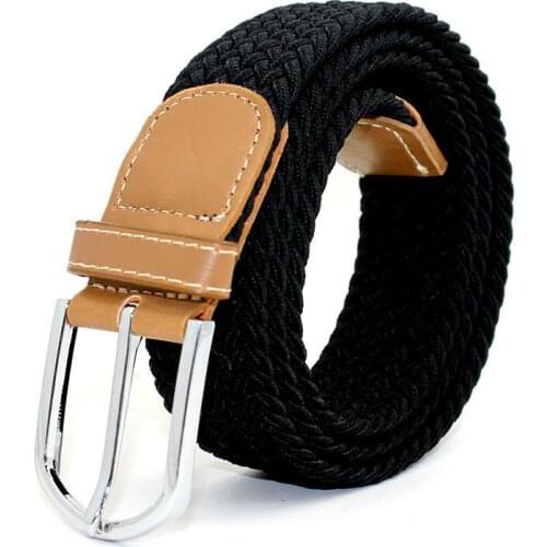 Men Elastic Stretch Waist Belt Black Canvas Stretch Braided Elastic Woven Leather Belt Wide Hot Metal Stretch Belt For Men