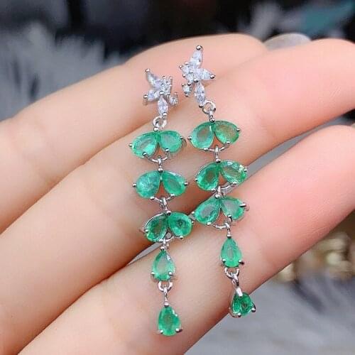 Luxury 925 Sterling Silver Natural Emerald Created Moissanite Gemstone Party Ethnic Drop Dangle Earrings Fine Jewelry