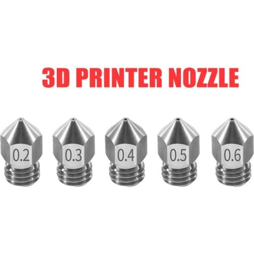 5pcs/lot MK8 V5 V6 Stainless Steel Nozzle 0.2mm 0.3mm 0.4mm 0.5mm M6 Threaded Part For Extruder 3D Printer Part 1.75mm Filament