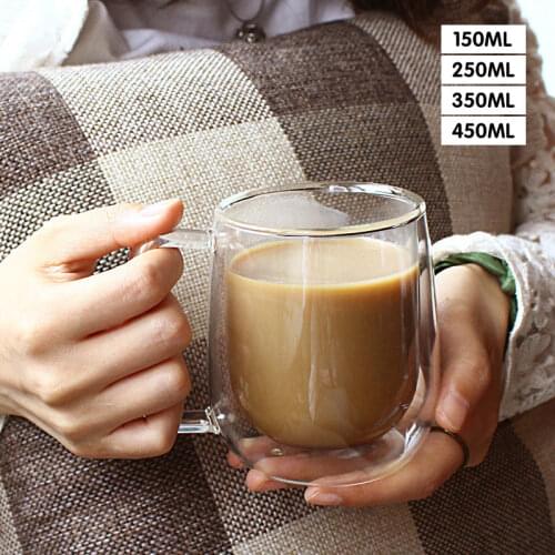 Double Wall Glass Mug Resistant Tea Beer Milk Lemon Juice Cup Drinkware Lover Coffee Cups Mug Gift Coffee Creativity Drinkware