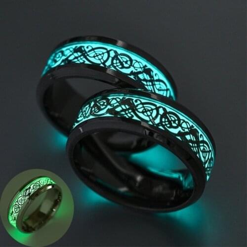 Stainless Steel Luminous Rings for Women Men Glowing In The Dark Statement Couple Pattern Bands Finger Ring Jewelry Accessories