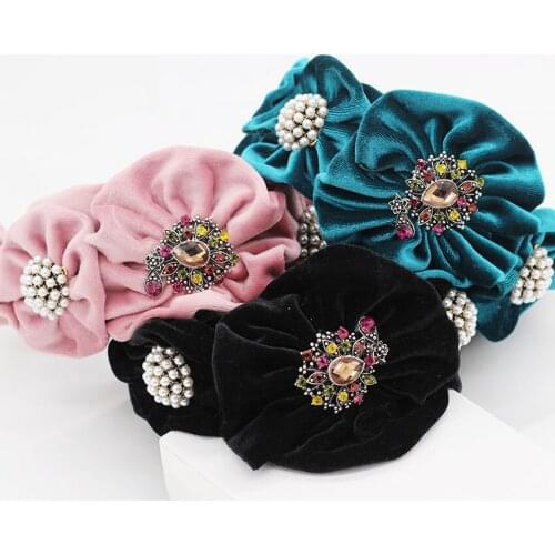 Street beat gorgeous wild exaggerated headband New velvet handmade flower color rhinestone pearl geometry headband 516