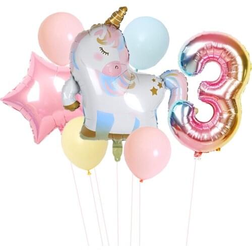 Sleeping Unicorn Balloon Number Aluminum Foil Air Ball Birthday Party Decoration Kids Unicorn Theme Party Wedding Ball Toy