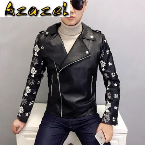 High Quality New Spring Fashion Leather Jackets Men Coats Mens Leather Jacket Brand Motorcycle Leather Jackets Skull Size M-XXL