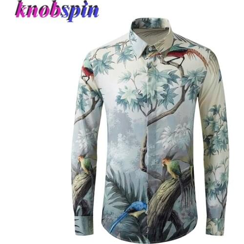 High quality Pure Cotton Printed Shirt men No fading Long sleeve Slim Casual Business male Dress Shirts Plus size M-4XL Camisas