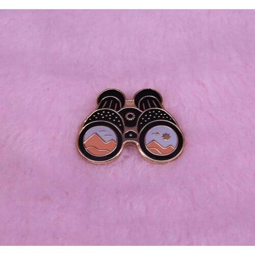 Mountain adventure lapel pin telescope landscape nature explorer jewelry