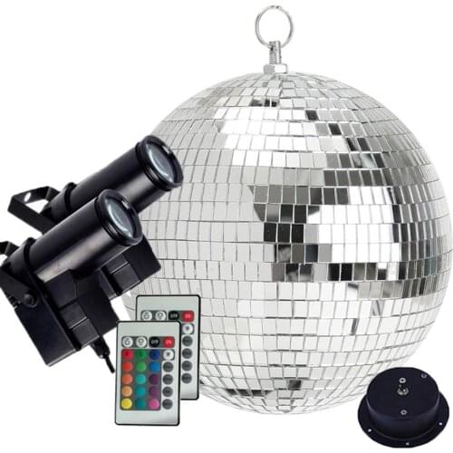 Thrisdar Dia25CM 30CM Rotating Disco Mirror Ball With 2PCS Remote Control RGB Beam Pinspot Lamp Party Disco Ball Stage Light