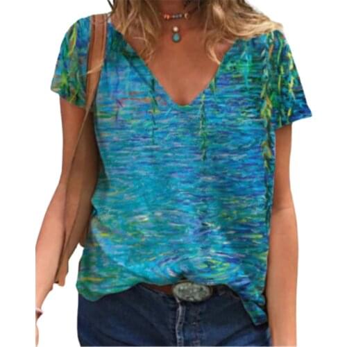 New 2021 Summer Floral Print T Shirt Women V-Neck Loose Casual Shirt Fashion Ladies O-Neck Streetwear Tops Plus Size 3XL Clothes