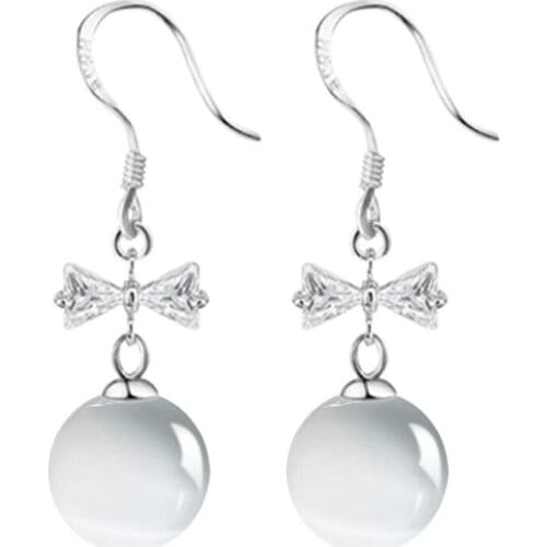 100% 925 sterling silver fashion bowknot natural opal stone crystal ladies`stud earrings women jewelry gift drop shipping