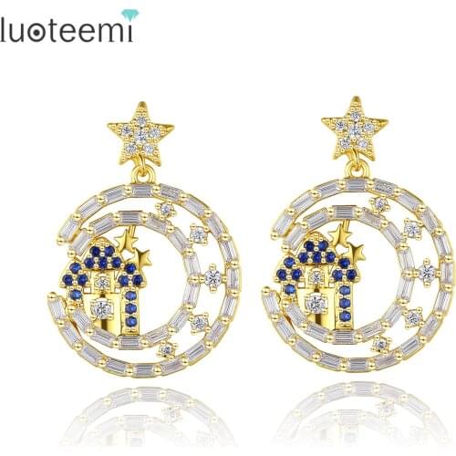 LOUTEEMI Star and Moon Drop Earring for Women Little Cute Cabin Cubic Zircon Jewely New Arrival Fashion Earring