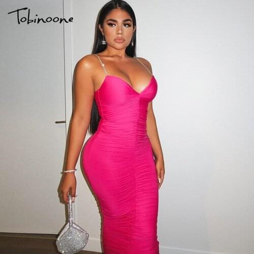 Tobinoone Ruched Maxi Dress Women Clothes Spring Summer Hot Bodycon Party Dress Sexy Slim Fit Long Dress Club Wear Vestidos 2020
