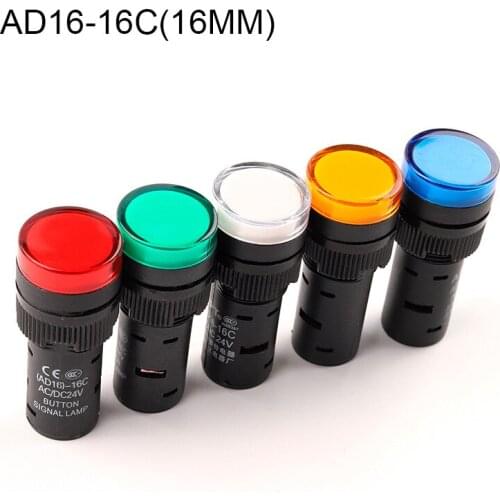 1PCS AD16-16C Panel Mount Signal Power Led Indicator Light Pilot Lamp AC/DC Green Red White Yellow Plastic