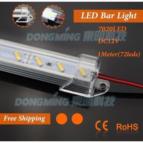 10pcs* 1m 72leds DC 12V smd 7020 Led luces bar 100cm Hard strip tube U Aluminium profile shell + cover Led cabinet light kitchen