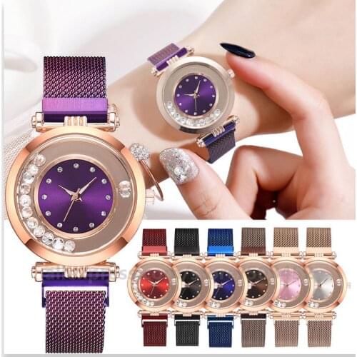 100pcs/lot diamond magnetic lady watch hot sale metal mesh bracelet watch 6 color for aption quartz watch wholesale