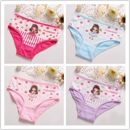4 Pcs Pure Cotton Children Underwear Girls Panties Cute Cartoon Cat Princess Pattern Kids Briefs Child Girl Pants 2-12 Years
