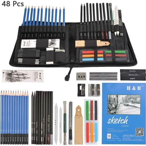 48 pcs Sketching Pencils Professional Sketching Drawing Pencils Kit Set Wood Pencil for Art Supplies School Students