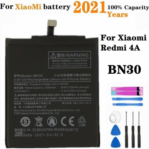 2021 BN30 Battery For Xiaomi Redmi 4A Redrice Hongmi 4A Mobile Phone Battery 3120mAh High Quality Smartphone Batteries + Tools