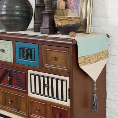 American Rural antique tablecloth runner Northern Europe style chenille striped cabinet cover dinning table flag