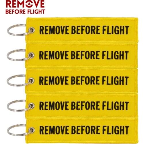 Aviation Gift Remove Before Flight Key Fob llaveros Important Things Tag Yellow Embroidery OEM Key Chian Jewelry llavero 5PCS