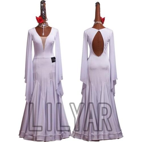 Ballroom Dance Dress Standard Skirt Competition Dress Costumes Performing Dress Customize Adult Children White Practice Skirtess