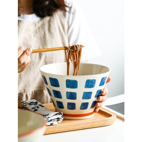 Ceramic Large Noodle Bowl Bamboo Hat Trumpet Bowl Japanese Soup Bowl Creative Bowl Large Deep Bowl Bowl