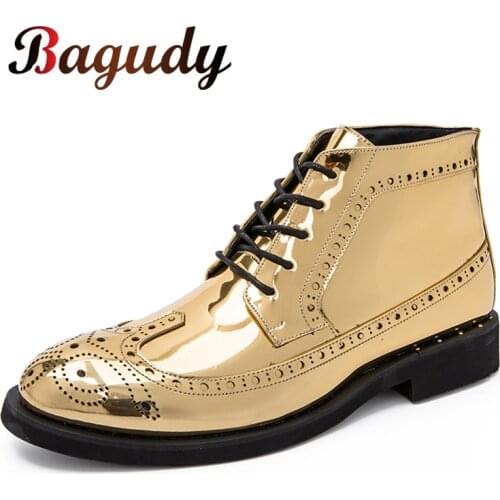 Brand Men Dress Fashion Boots Italian Leather Casual Shoes Comfortable Ankle Boots Gold Male Shoes Wedding Oxford Shoes Size 46