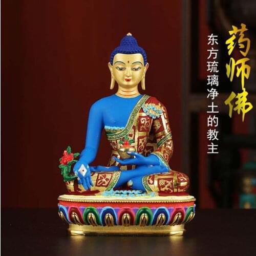 Buddhism high grade good Nepal Color drawing Pharmacist Tathagata Buddha copper buddha statue HOME Temple efficacious Protection