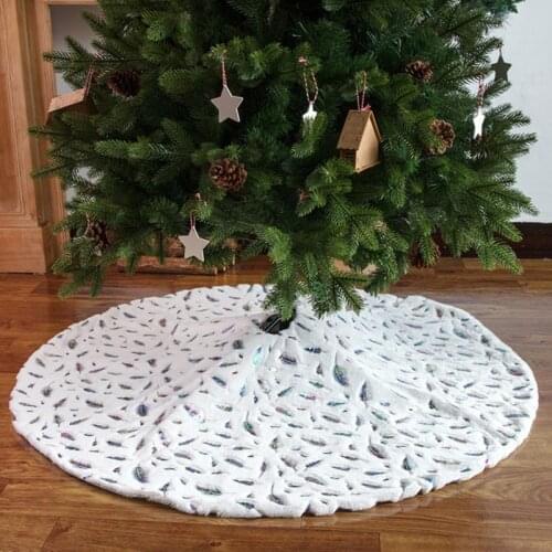 Christmas Tree Decor White Christmas Tree Skirt Faux Fur Plush Golden/Silver Snowflake Xmas Tree Mat Carpet New Year Party 2022