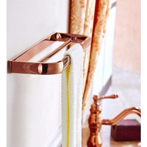 AUSWIND Solid Brass Rose Gold Polished Double Towel Bar Bathroom Accessory Towel Stands Long Towel Bar Wall Mount M8502
