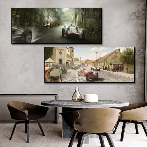 Racing Car In The Rain Poster Painting Canvas Print Nordic Home Decor Wall Art Picture For Living Room Frameless