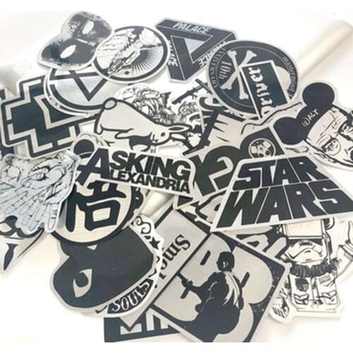 Hot Sale 120 Pcs Metallic Black and White Stickers Graffiti Sticker for Laptop Luggage Car Styling Wall Guitar Cool Stickers