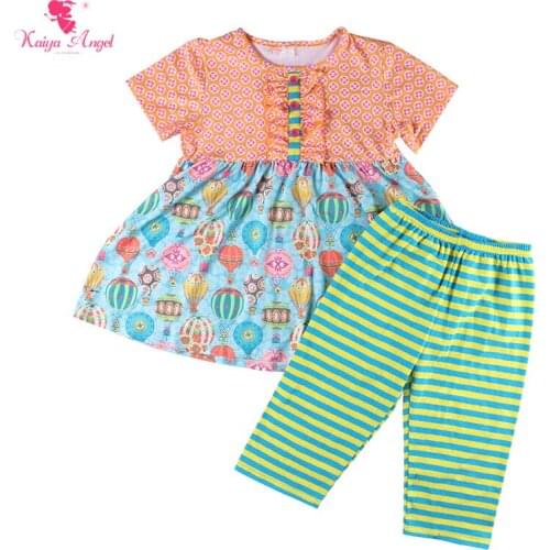 Kaiya Angel 2019 New Childrens Set Summer Girl Clothes Short Sleeves and Knee Dress Printed Balloon 5pcs/lot Factory Wholesale