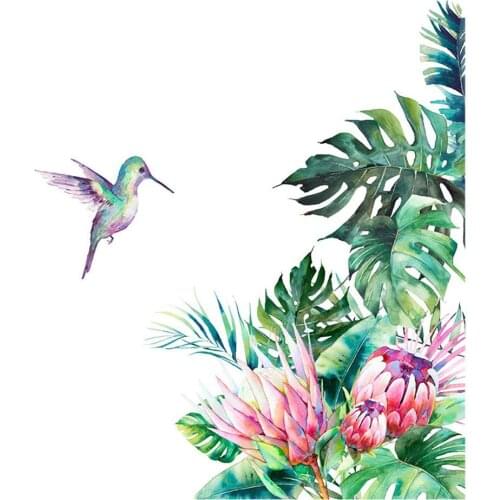 HOT SALES!!! Tropical Plant Leaf Flower Bird Wall Sticker Living Room Background Decal Decor Wholesale Dropshipping