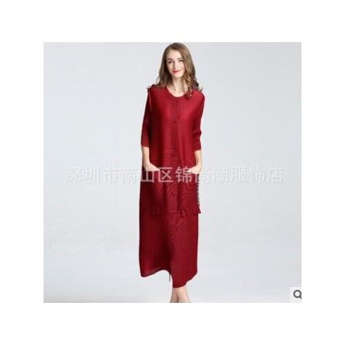 HOT SELLING Startlingly tassel miyake womens top medium-long cardigan pleated outerwear IN STOCK