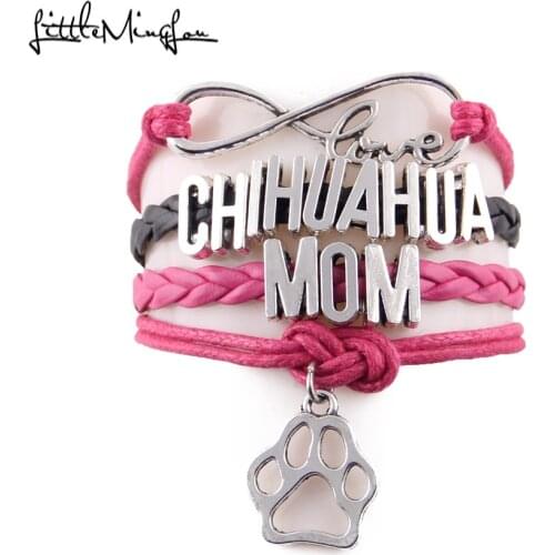 Little MingLou Infinity Love CHIHUAHUA MOM bracelet dog pet paw charm leather wrap men bracelets & bangles for women jewelry