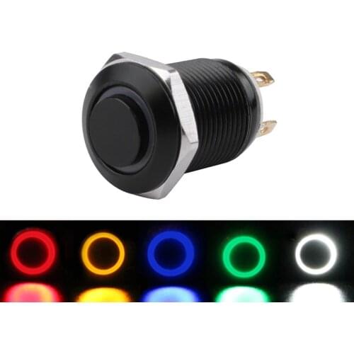 12mm Black Push Button Switch Waterproof Illuminated Metal High Head Momentary Switches with Power Mark 3V 6V 12V 24V 110V 220V
