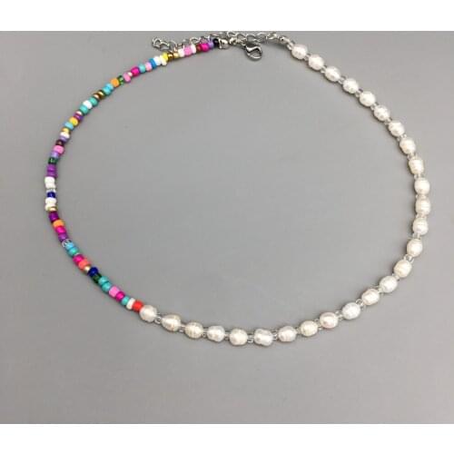 Natural Freshwater Pearl seed beaded Choker Necklace charm fashion jewelry