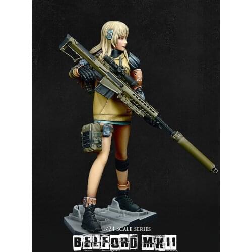 Unpainted Kit 1/24 75mm fantasy modern girl soldier Belford 75mm figure Historical Resin kit miniature model
