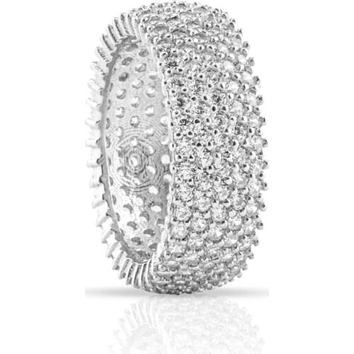 Crystal Engagement Five Row Full Ring For Women White Cubic Zirconia Real Sterling Silver Rings 2020 Wedding Jewelry