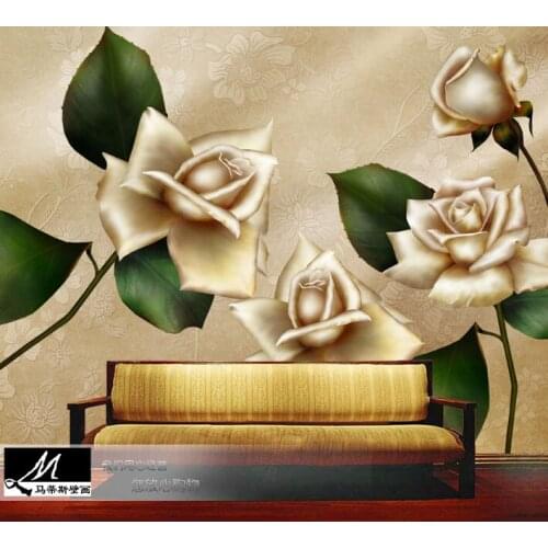 Wholesale 3d Wall Mural Rose Flower Mural Wallpaper for Living Room and Sofa TV Background 3d Wall Photo Murals Fresco