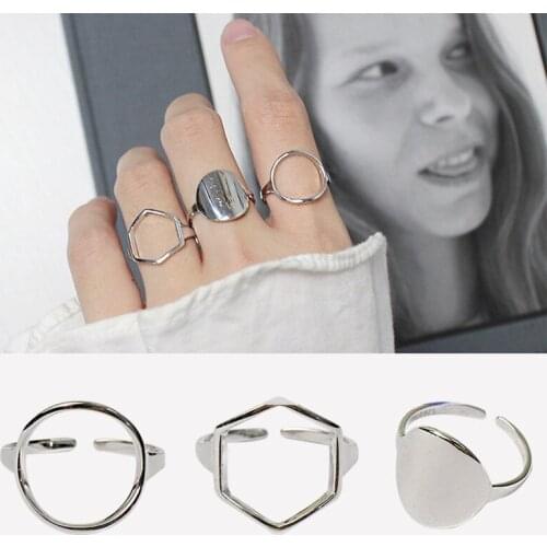 Wholesale Antique Silver Color Circle Hexagon Rings For Women Statement Jewelry Finger Ring anillos mujer bijoux