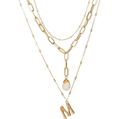 Baroque Pearl Pendant Necklace Female Metal M Necklaces for Women Gold Color 2019 Fashion Jewelry Layered Necklace New Hot